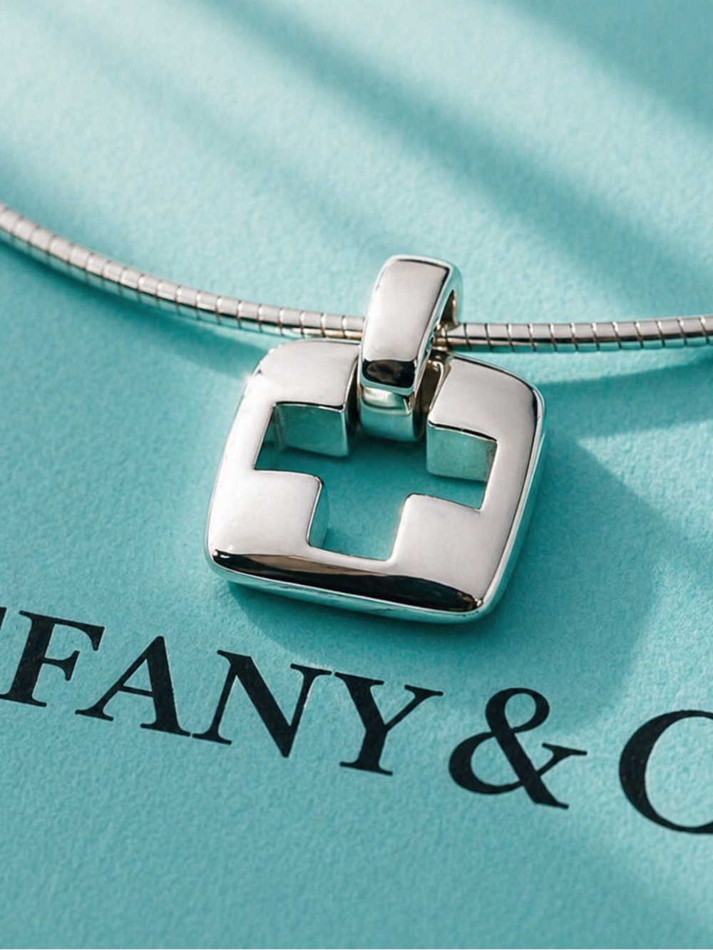 Authentic Tiffany & Co Vintage Cut Out Cross Pendant Necklace + COA